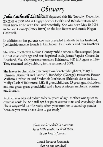 Julia Cashwell Linthicum-obituary