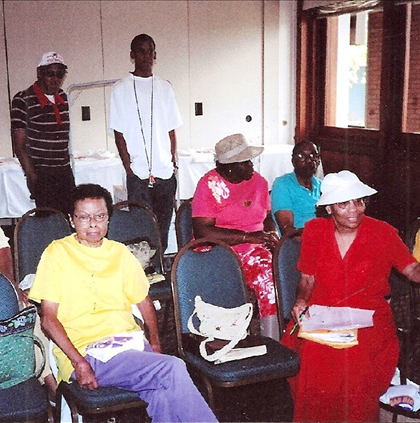 seated-Mildred Coles, Susie Lathan, Mary Hall Payne, Mildred Smith, Jean Hubbard, Elnora Hall! standing Robert Penick, Mildred Hall's grandson!