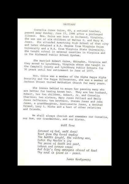 Cornelia Jones Goins-obituary Cornelia Jones Goins-obituary