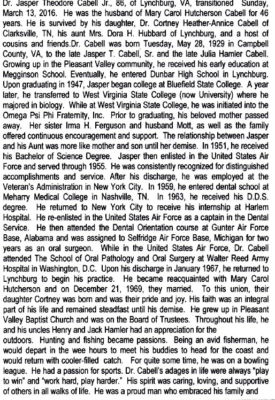 Dr. Jasper T. Cabell-obituary Pt I