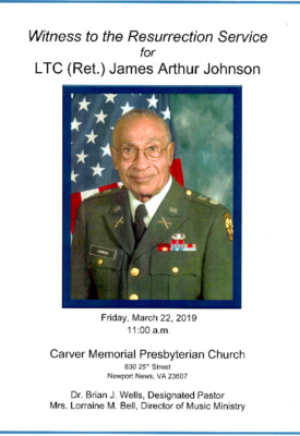 LTC (Ret.) James Arthur Johnson (husband of Katherine Johnson "Hidden Figures")