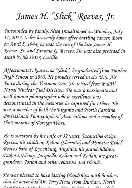 James H. "Slick" Reeves-obituary