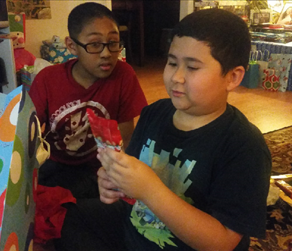 Cousin Eric and Jarred opening gifts for his 11th birthday party!