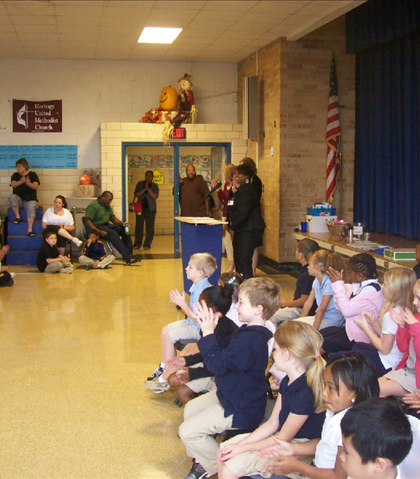 Ms. Anderson, principle of Heritage Elementary, conducting the awards show, October 2011!