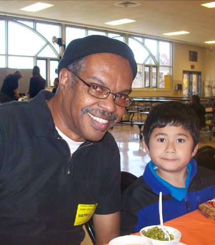 Eating lunch at Heritage Elementary for the spotlight lunch!