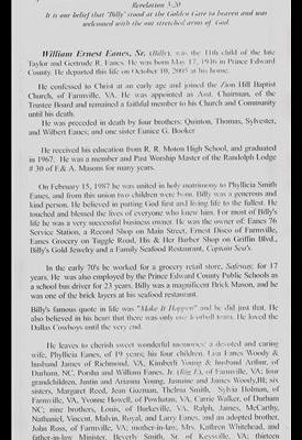 William "Billy" Eanes-obituary William "Billy" Eanes-obituary