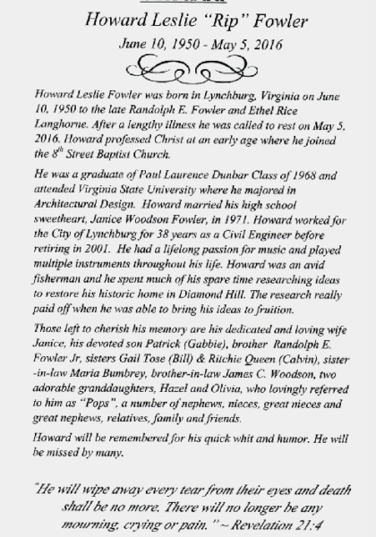 Howard Leslie "Rip" Fowler-DHS-'68-obituary