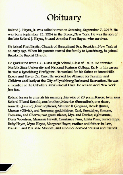 Roland Jerome Hayes ECG-'73-obituary