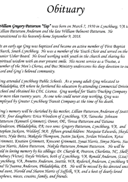 William "Greg" Patterson-obituary