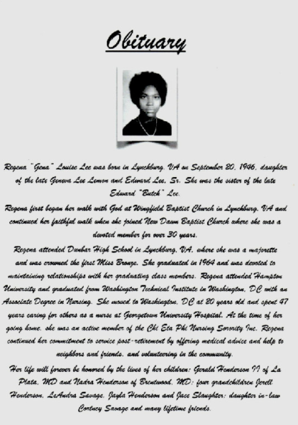 Regina Louise Lee DHS-'64-obituary