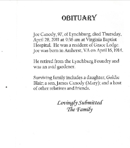 Joe Canody-obituary