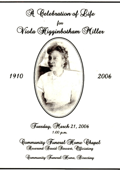 Viola Higginbotham Miller DHS-'27