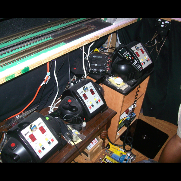 The controls for the trains. A special circuit breaker box had to be installed. From here you can direct all the trains and track switches! The controls for the trains. A special circuit breaker box had to be installed. From here you can direct all the trains and track switches!