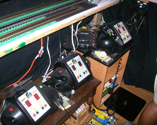The controls for the trains. A special circuit breaker box had to be installed. From here you can direct all the trains and track switches! The controls for the trains. A special circuit breaker box had to be installed. From here you can direct all the trains and track switches!