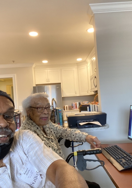 Still helping Miss Alma Irvine with her computer skills! Now I am the teacher going over her mouse hand and eye coordination!