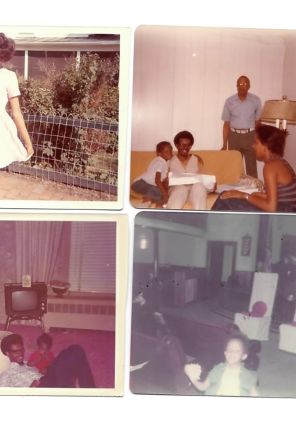 Shelia and Toni in front of my parents house! Toni with me, my Dad, and friend Gwen! Toni and I in my parents living room....notice mom's pick shagg carpet....ok? Practice at Jackson St. Church!