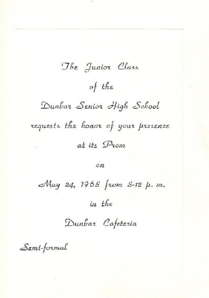 Dunbar High School 1968 Prom Program!