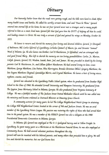 Gerard G. Hutcherson DHS-'68. Gerard G. Hutcherson-obituary!