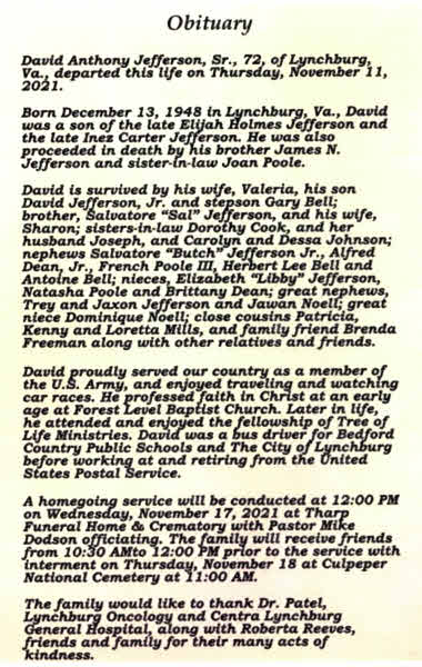 David Anthony Jefferson-obituary David Anthony Jefferson-obituary