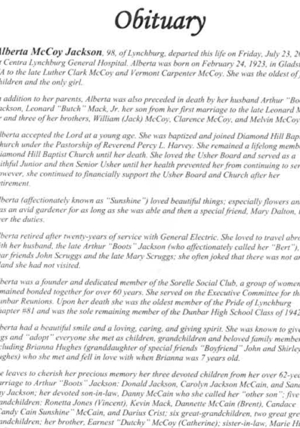 Alberta McCoy Jackson DHS-'42-obituary Alberta McCoy Jackson DHS-'42-obituary
