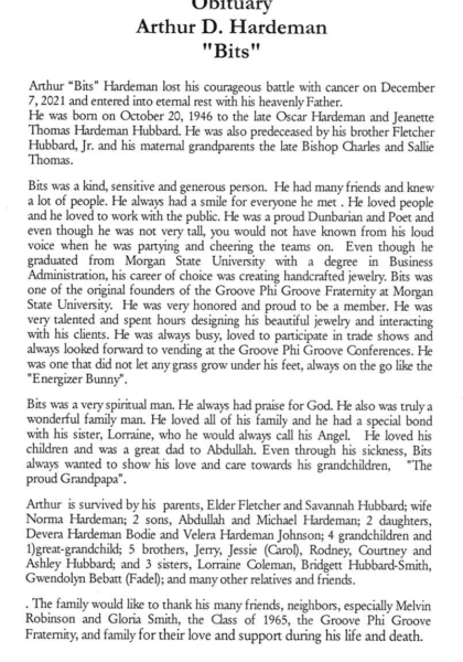 Arthur "Bits" Hardiman-obituary!