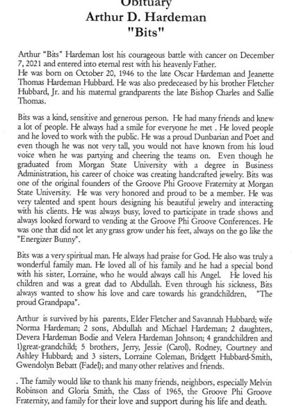 Arthur "Bits" Hardiman-obituary!