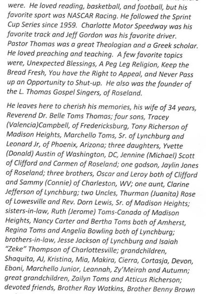 Pastor Dr. Leonard Thomas Sr.-obituary part II.