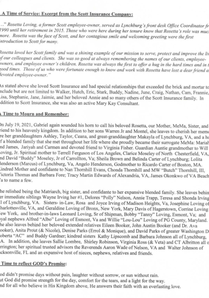 Rosetta Irving Loving-obituary part II