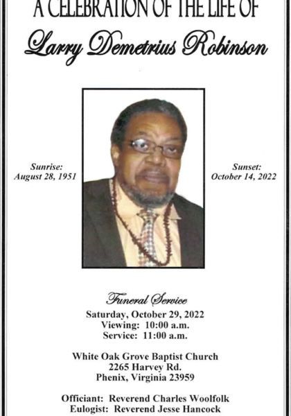 Larry Demetrius Robinson YNHS-'69