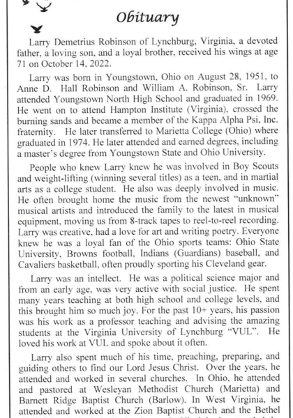 Larry Demetrius Robinson-obituary part I