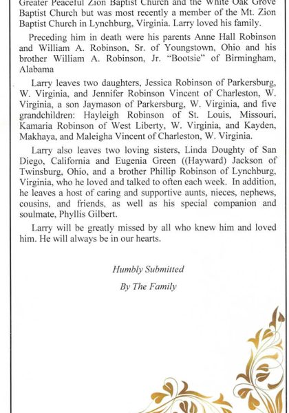 Larry Demetrius Robinson-obituary part II