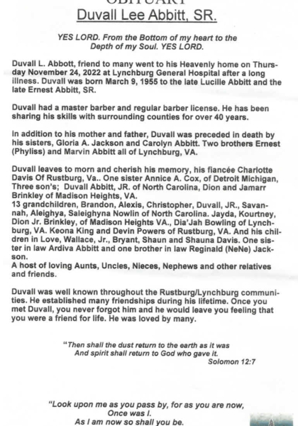 Duvall Lee Abbitt-obituary