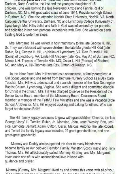 Margaret Lee Hill-obituary
