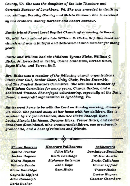 Hattie Barbour Hicks-obituary Hattie Barbour Hicks-obituary