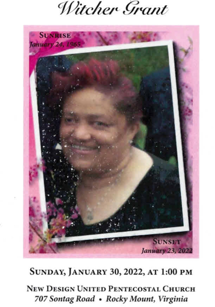 Jeanne Katherine "Kathy" Witcher Grant-Board of Directors of the Warren Street Society Inc. The Warren St. Festival, Rocky Mt, Va. Jeanne Katherine "Kathy" Witcher Grant-Board of Directors of the Warren Street Society Inc. The Warren St. Festival, Rocky Mt, Va.