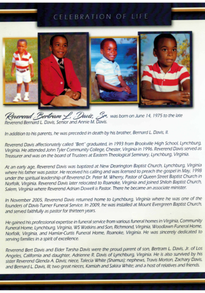 Reverend Bertram L. Davis Sr. obituary Revrend Bertram L. Davis Sr.-obituary