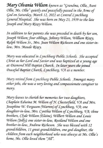 Mary Olvania Wilson-obituary Mary Olvania Wilson-obituary