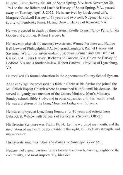 Nugene Elliott Harvey Sr.-obituary Nugene Elliott Harvey Sr.-obituary
