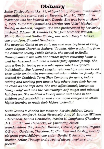 Sadie Tinsley Hendricks-obituary