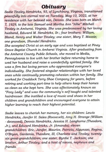 Sadie Tinsley Hendricks-obituary