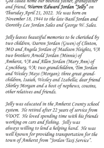 Warren Edward "Jelly" Jordan-obituary