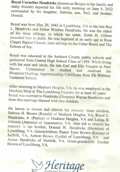 Royal Cornelius Hendricks-obituary
