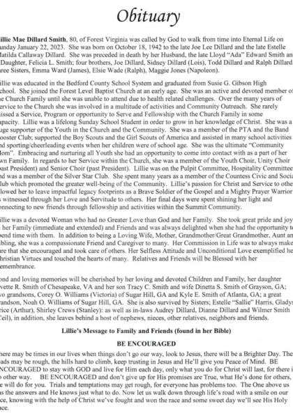 Mrs. Lillie Dillard Smith-obituary