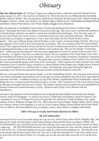Mrs. Lillie Dillard Smith-obituary