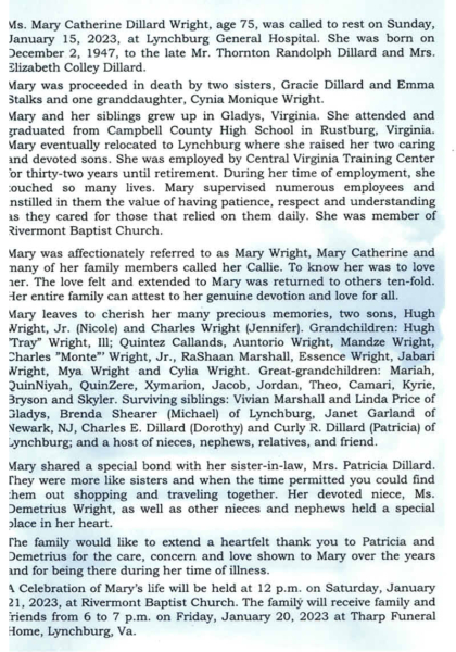 Mary Catherine Dillard Wright-obituary