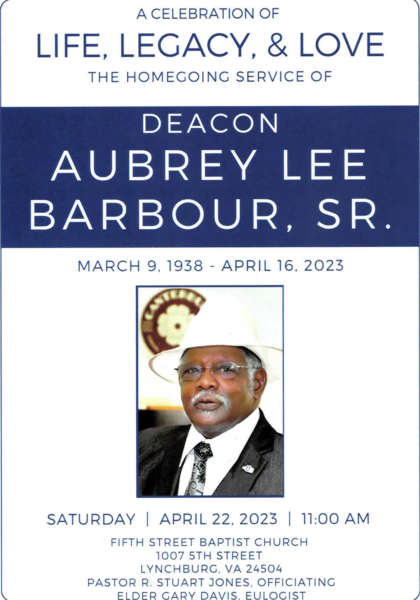 Deacon Aubrey Lee Barbour Sr. DHS-'58