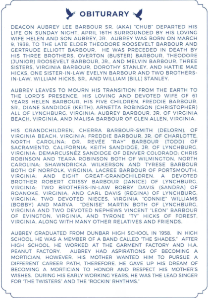 Deacon Aubrey Lee Barbour Sr.-obituary