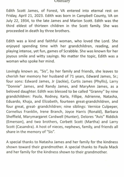 Edith "Sis" Scott James-obituary