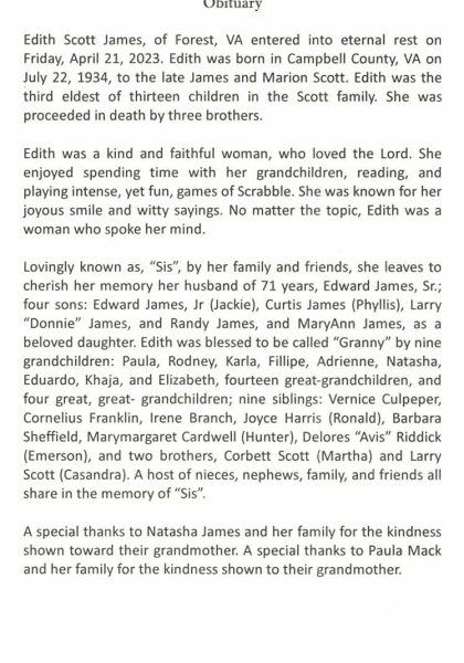 Edith "Sis" Scott James-obituary
