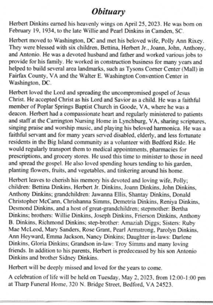 Herbert Dinkins-obituary